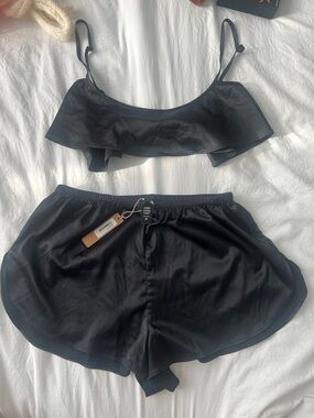 Skims Black Satin Two-Piece Sleep Set